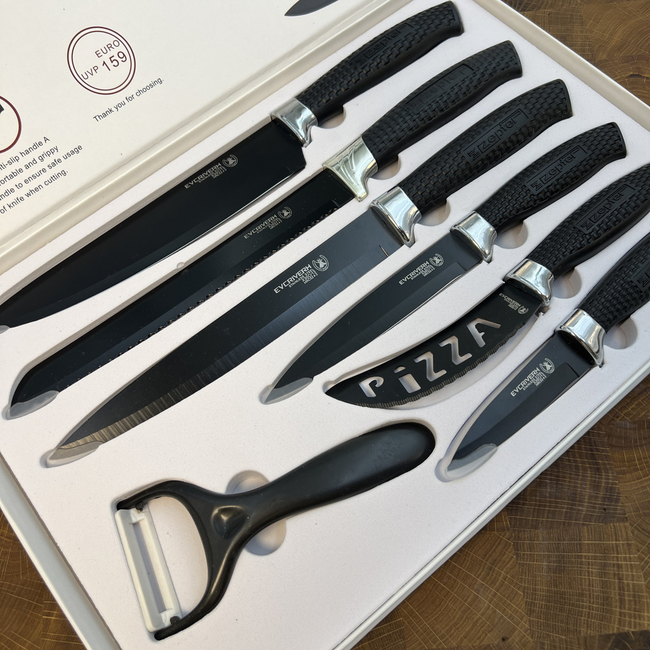 Набір кухонних ножів 7 в 1 чорний, фото 1