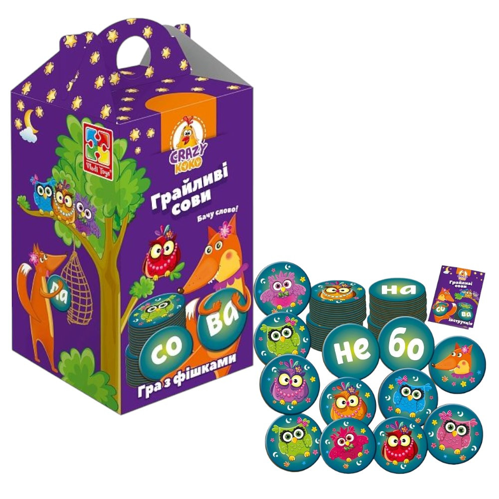 Гра "Грайливі сови. Бачу сови!" Vladi Toys (українською мовою, 96 фішок, від 5 років) VT 8033-04