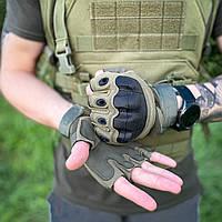Рукавиці тактичні з захистом на п'ясток Відкриті олива., фото 1