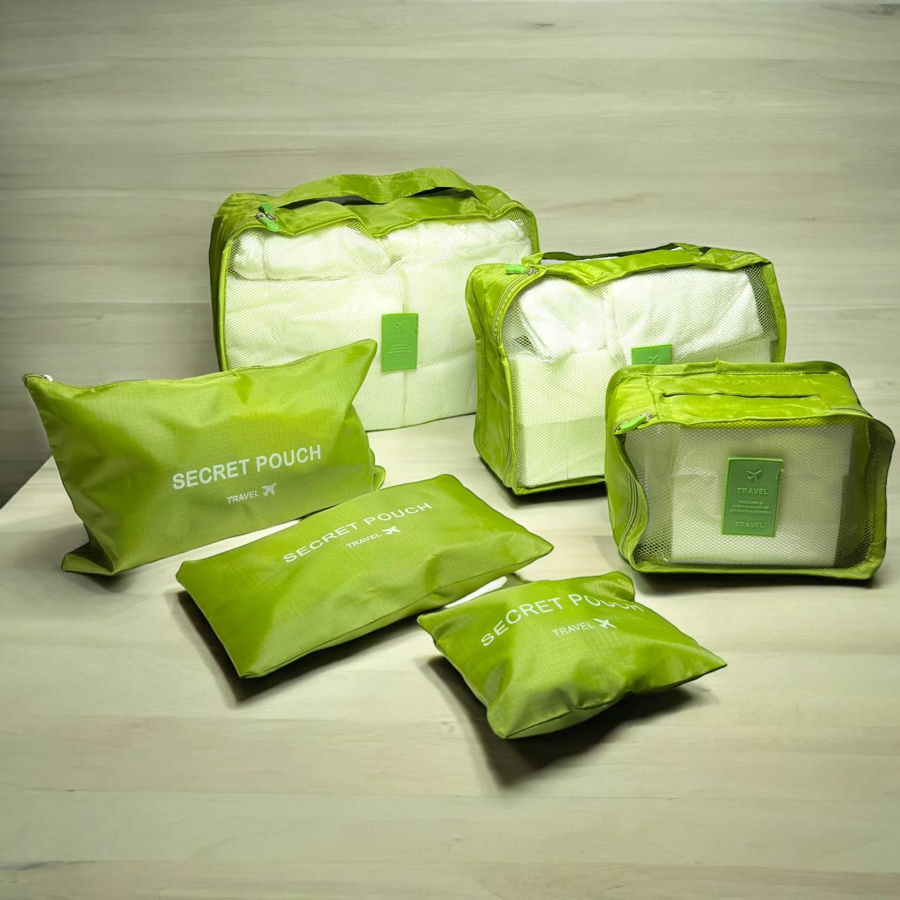 Органайзери сумочки для подорожей 6шт зелені Secret Pouch