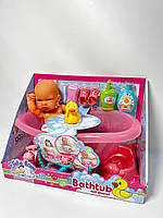 Пупс с ванной, пискавка, аксесуари, ходить в туалет, п’є з пляшечки, висота 29 см, в коробціі