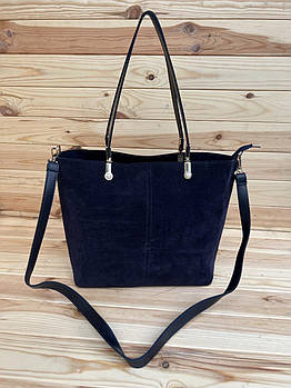 Сумочка жіноча замшева шопер синя 37*29 см з довгим ремінцем Jasmin