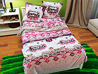 Дитячий підлітковий постільний комплект 150х220 з Бязі Gold полуторний бежево-рожевий, Черешенька