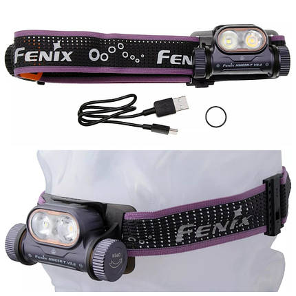 Налобний ліхтар Fenix HM65R-T V2.0 (Dark Purple) | 1500 лм, легкий, ударостійкий, водонепроникний, USB-C, для спорту і туризму, фото 1
