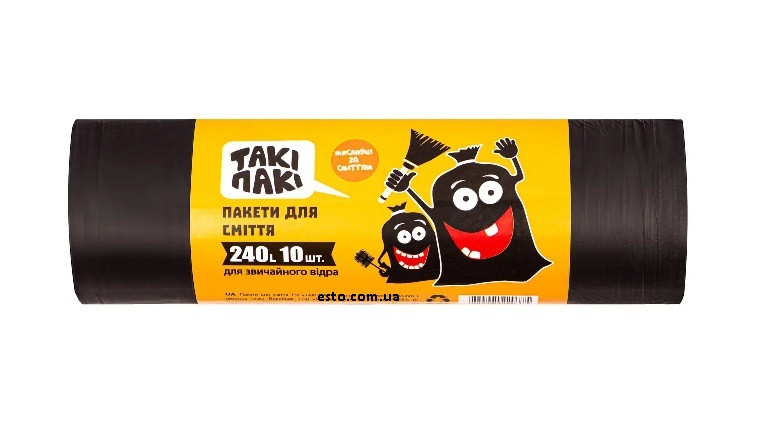Пакеты для мусора Такие Паки эконом черные 240 л 10 шт