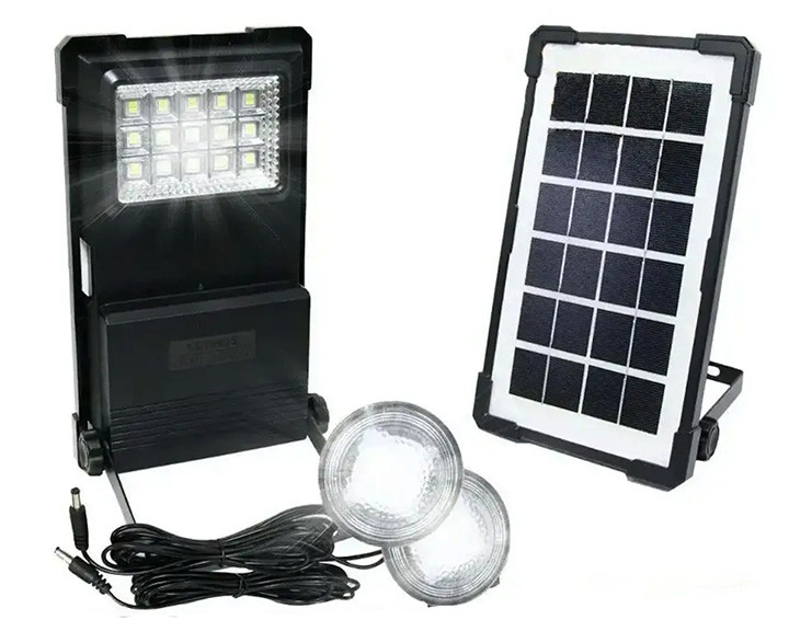 Автономна зарядна станція GDTimes GD-07A 2 лампочки LED ліхтар з повербанком 30 W сонячна панель, фото 1