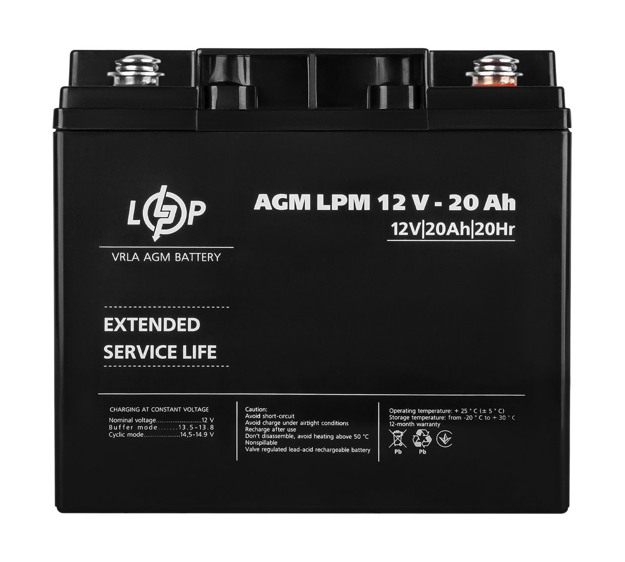 Акумулятор AGM LPM 12V 20Ah свинцево-кислотний для ДБЖ сонячних систем герметичний довговічний