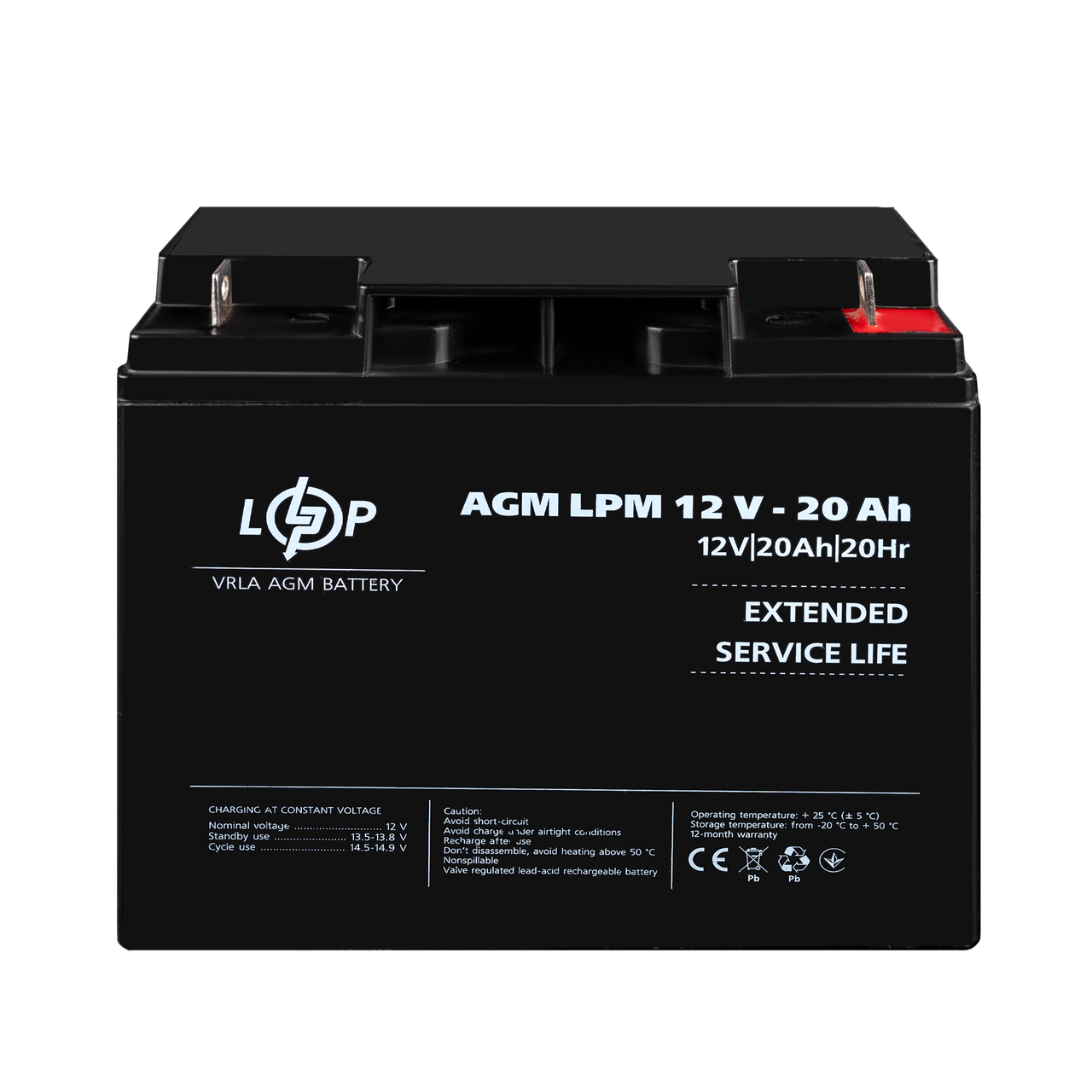 Акумулятор AGM 12 В 20 А·год олив'яно-кислотний для ДБЖ систем безпеки та сонячних батарей герметичний, фото 1