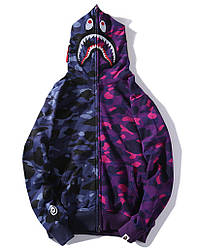 Толстовка Bape A Bathing Ape Shark Blue & Purple Half Camo Full Zip Mens Hoodie