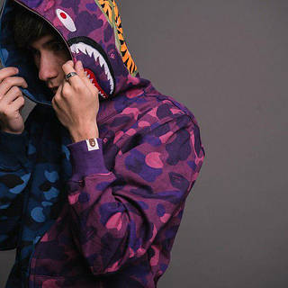 Half blue half purple bape hoodie sales