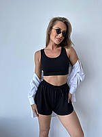 Жіночий повсякденний літній прогулянковий костюм-трійка (топ, шорти та біла сорочка)