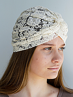 Тюрбан жіночий мереживний східний D.Hats молочного кольору з вишивкою