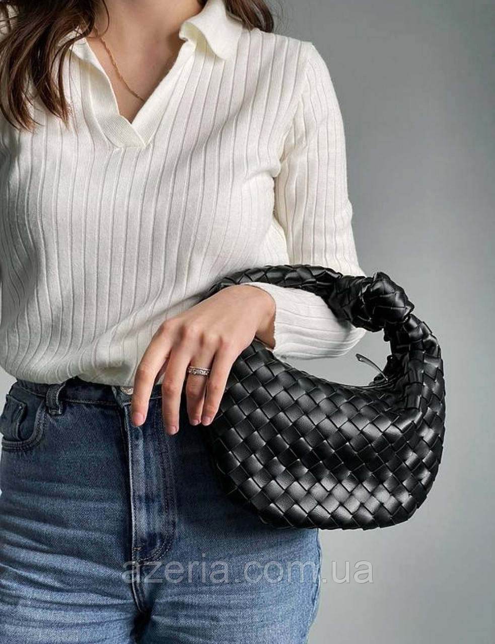 Стильна люксова плетена сумка Bottega Veneta Nappa Intrecciato Mini Jodie Black шкіряна сумка хобо