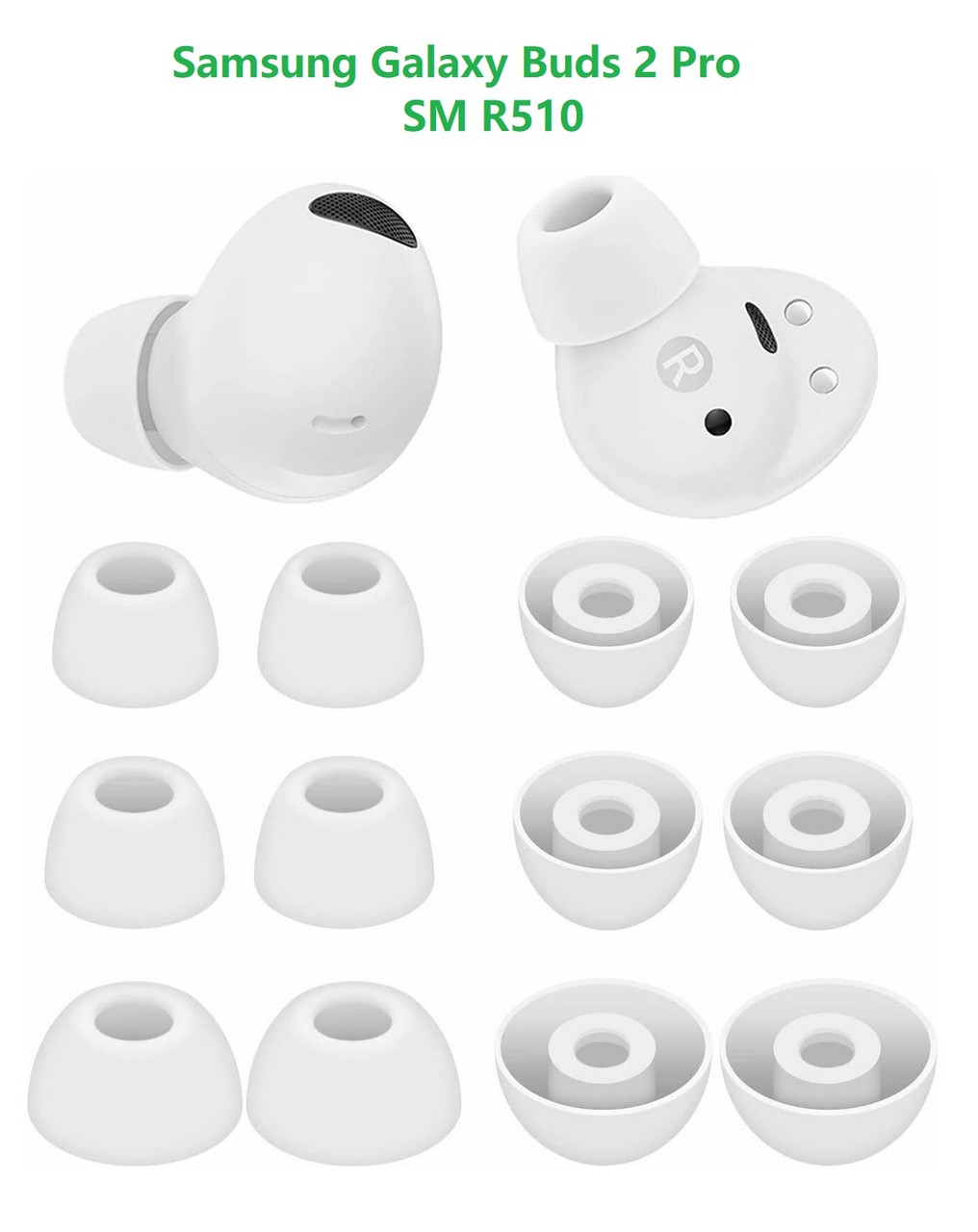 Силіконові амбушури Samsung Galaxy Buds Pro Buds2 Buds 2 Pro SM-R510 Original з пилозахисною сіточкою White, фото 1