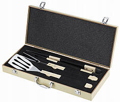 Набір аксесуарів для гриля і барбекю в зручній дерев'яній коробці Mirpol AE702