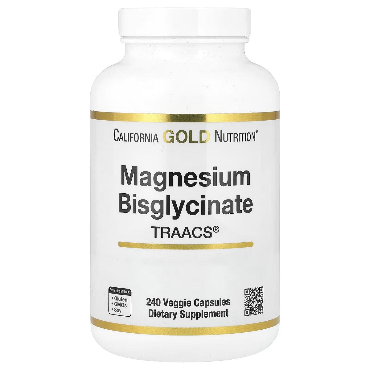 Магний Бисглицинат, 200 мг, Magnesium Bisglycinate Formulated with TRAACS, California Gold Nutrition, 240, фото 1