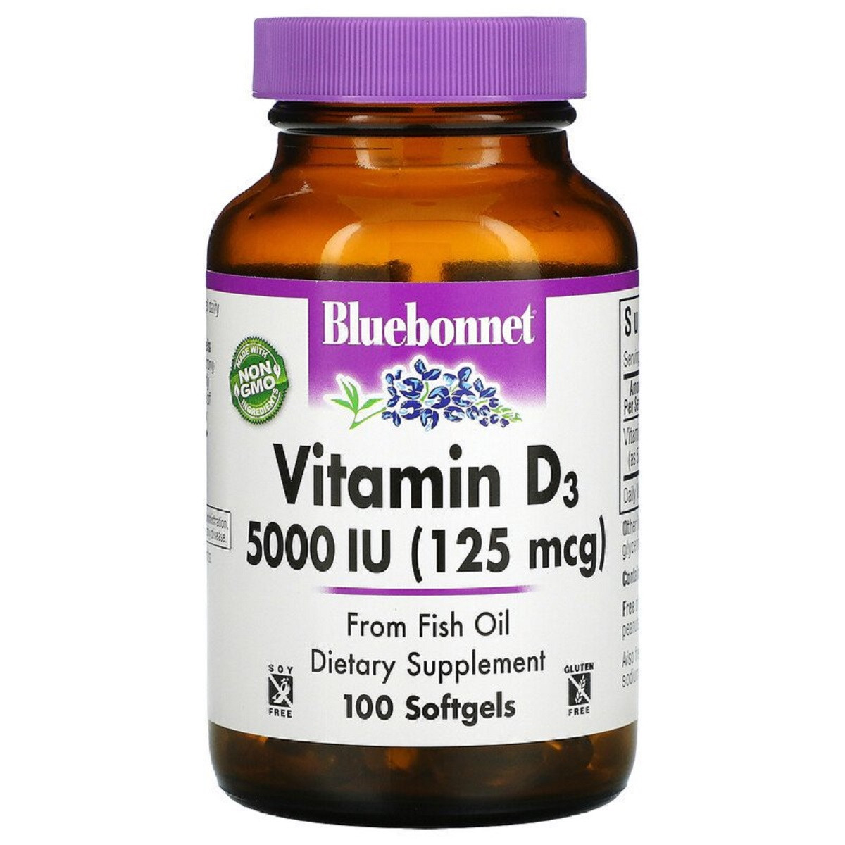 Вітамін D3 5000IU (125 мкг) Vitamin D3 Bluebonnet Nutrition 100 желатинових капсул