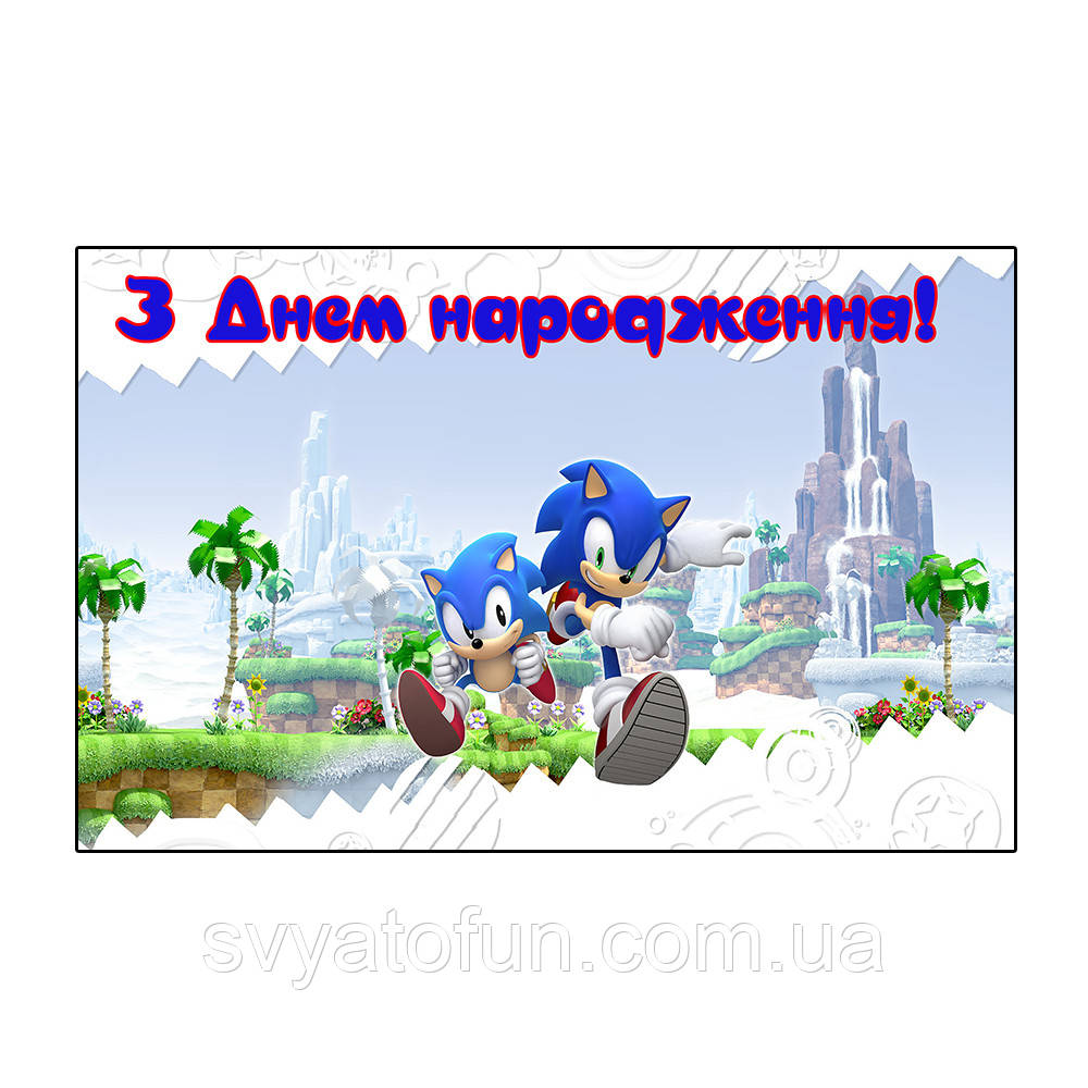 Плакат для свята "Соник" на білому тлі 75×120см