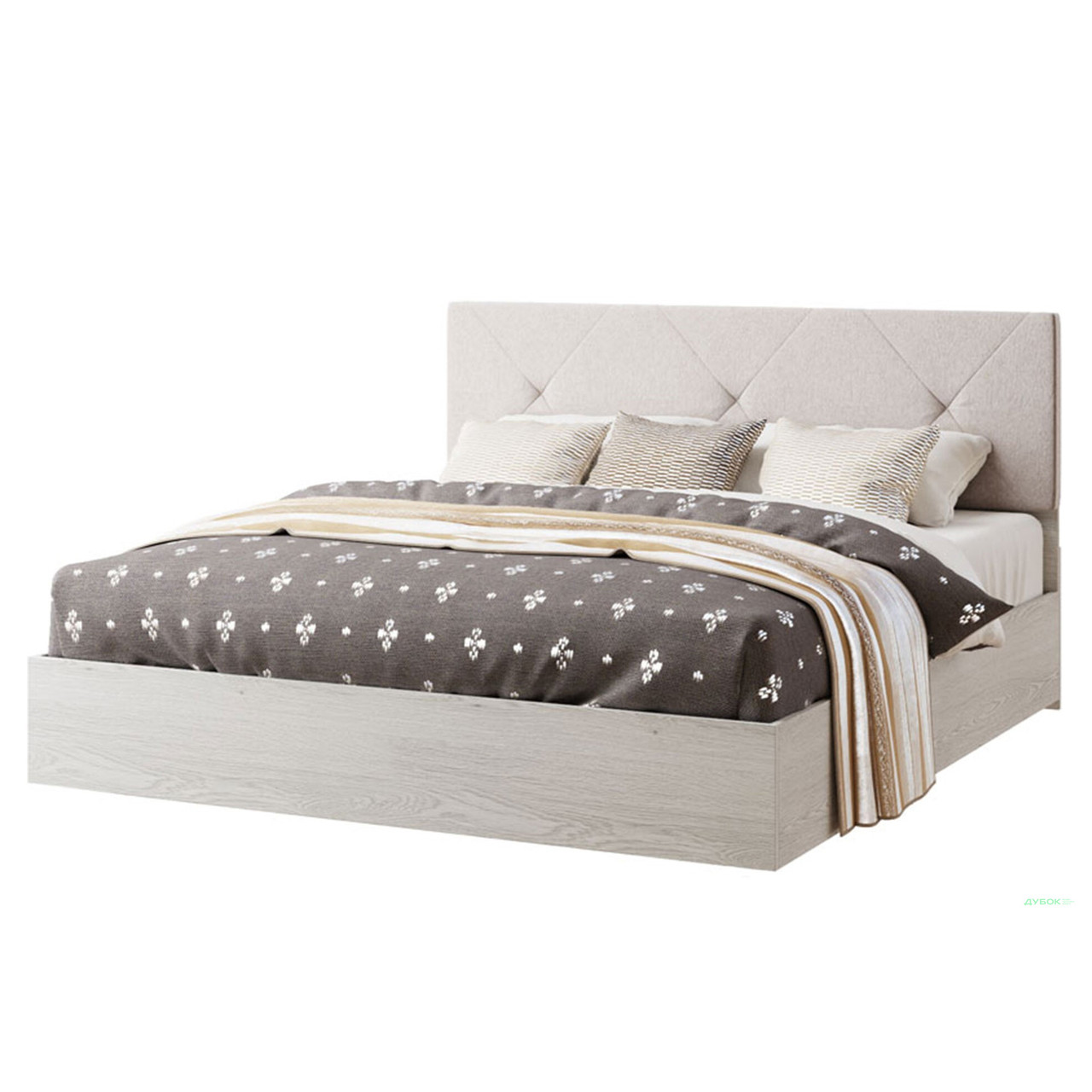 Сучасне стильне двоспальне ліжко сіре 160х200 з м'яким узголів'ям з тканини ЛДСП Ромбо Світ Меблів