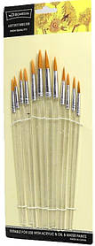 Набір пензликів плоских нейлонових 12шт Artist brushes К1355