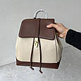 Шкіряний рюкзак з клапаном на завязках С60-КТ-2837 Бежевий, фото 2