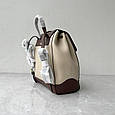 Шкіряний рюкзак з клапаном на завязках С60-КТ-2837 Бежевий, фото 5