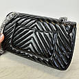 Шкіряна сумка на ланцюжку фактура полосками С72-КТ-869 Чорна, фото 6