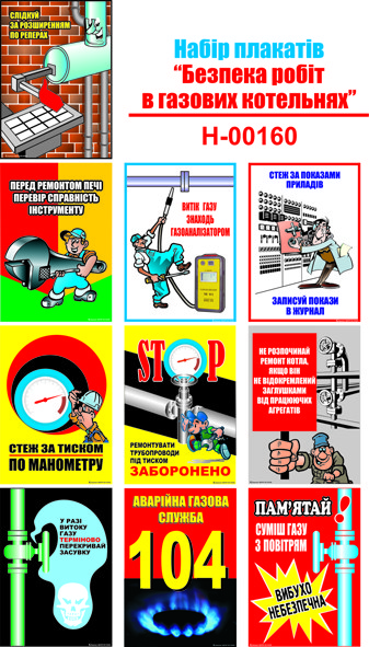 "Безпека робіт в газових котельнях" (10 плакатів, ф. А3)