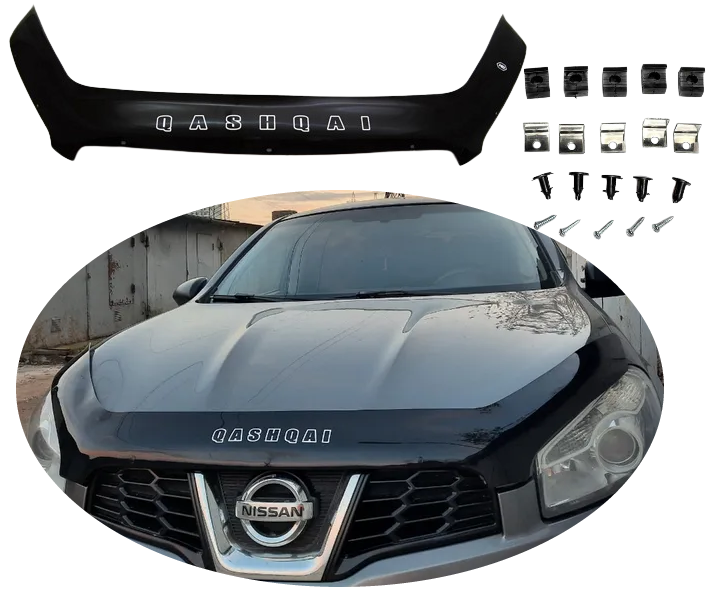 Дефлектор капота на Nissan Qashqai 2010-2014. Мухобійка на Nissan Qashqai