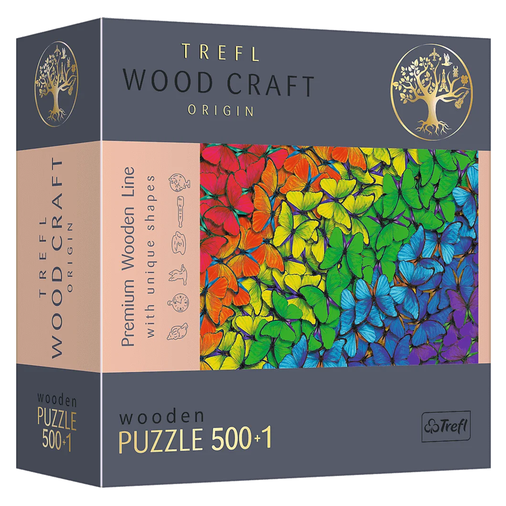 Пазл фігурний з дерева "Кольорові метелики", 500+1 елементів Trefl (5900511201598)
