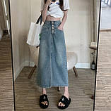 Джинсова спідниця довга жіноча з розрізом на ґудзиках, фото 4