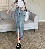Джинсова спідниця довга жіноча з розрізом на ґудзиках, фото 5