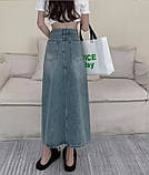 Джинсова спідниця довга жіноча з розрізом на ґудзиках, фото 2