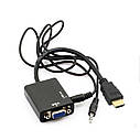 Конвертер перехідник адаптер HDMI to VGA + Audio 3,5 мм Black Blister, фото 2