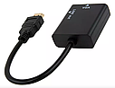 Конвертер перехідник адаптер HDMI to VGA + Audio 3,5 мм Black Blister, фото 5
