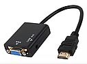 Конвертер перехідник адаптер HDMI to VGA + Audio 3,5 мм Black Blister, фото 4