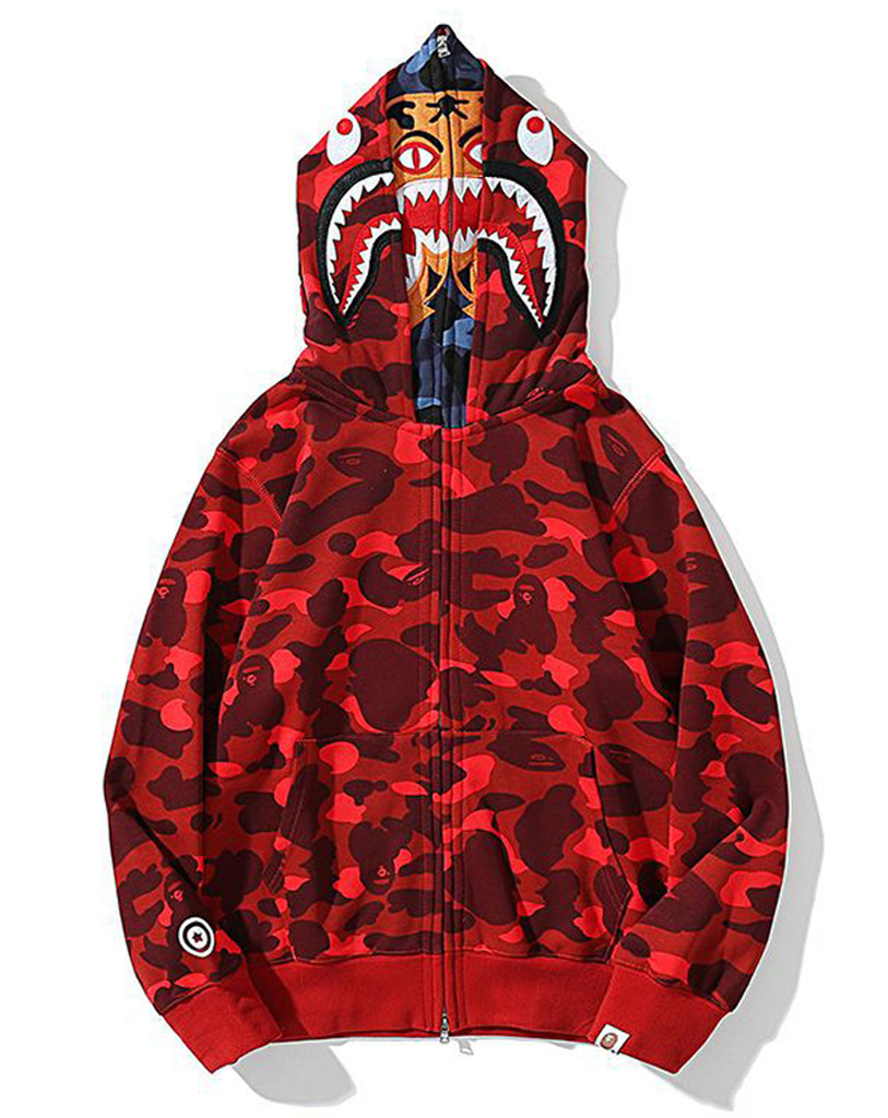 Толстовка Bape A Bathing Ape Tiger Shark Red Camo Full Zip Womens Hoodie