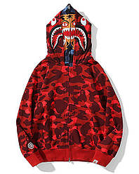 Толстовка Bape A Bathing Ape Tiger Shark Red Camo Full Zip Womens Hoodie