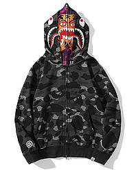 Толстовка Bape A Bathing Ape Tiger Shark Black Camo Full Zip Mens Hoodie