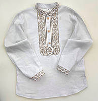 Дитяча сорочка з вишивкою Нестор бежевими нитками, сорочка вишита, сорочка вишиванка, сорочка з вишивкою