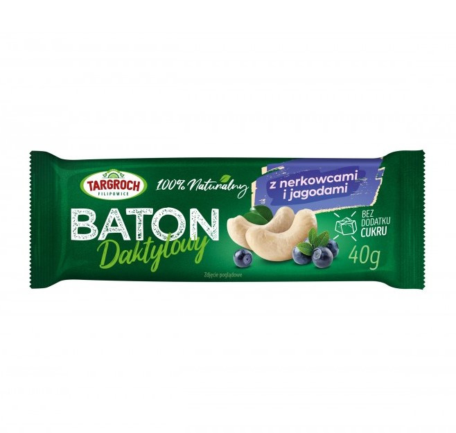 Фініковий батончик без цукру з кеш'ю та чорницями (40 г) Targroch