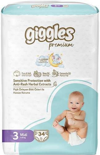 Підгузки дитячі Giggles Premium 3 Midi 4-9 кг (34 шт)