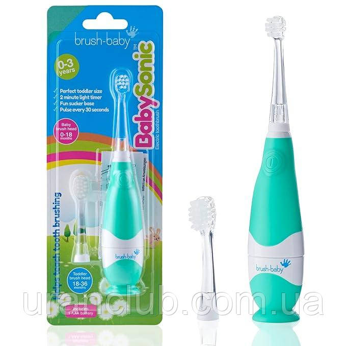 Електрична зубна щітка BabySonic, 0-3 роки (Блакитний/Рожевий/Бірюзовий) Brush-baby браш бейби, фото 1