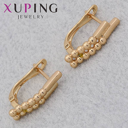 Серёжки женские позолота 18K золотистого цвета Xuping Jewelry английская застёжка с шариками размер 18х4 мм, фото 1