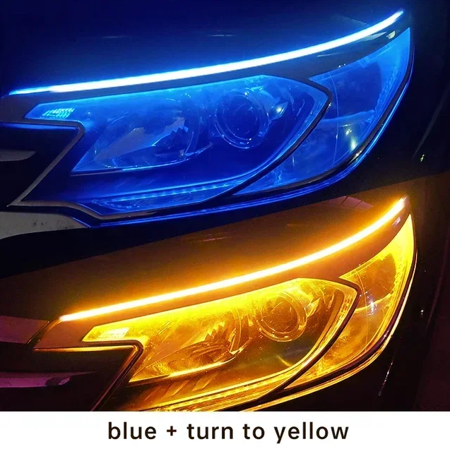 Гібка світлодіодна LED 45см стрічка для фар автомобіля, мотоцикла, гнучкі денні ходи з блимаючим поворотом Синій