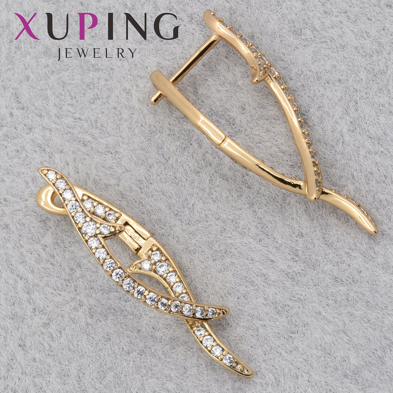Серёжки женские позолота 18K Xuping Jewelry английская застёжка крылья с белым цирконом размер 30х6 мм