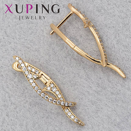Серёжки женские позолота 18K Xuping Jewelry английская застёжка крылья с белым цирконом размер 30х6 мм, фото 1