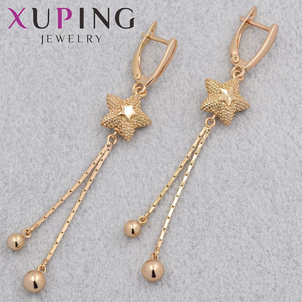 Серёжки женские позолота 18K Xuping Jewelry английская застёжка звёздочки с висюльками шарики размер 68х10 мм