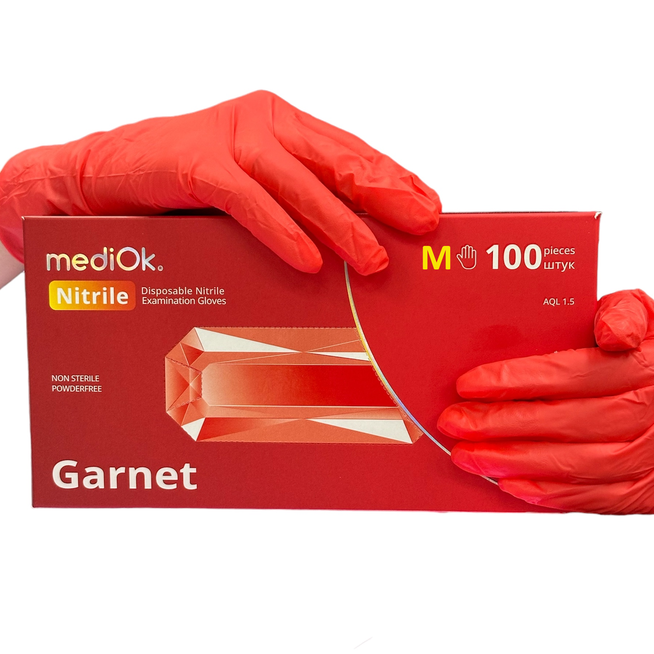 Рукавички нітрилові неопудрені mediOk GARNET 01-04-M, 100 шт. червоні