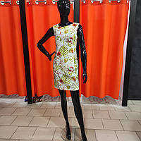 Сукня J.LONDON льон без рукавів принт квіти кишені 50 біла